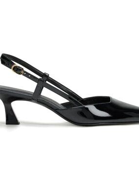 Women's Black Faux Leather Slingback Pump Shoes Buckle with 2 Inch Heel